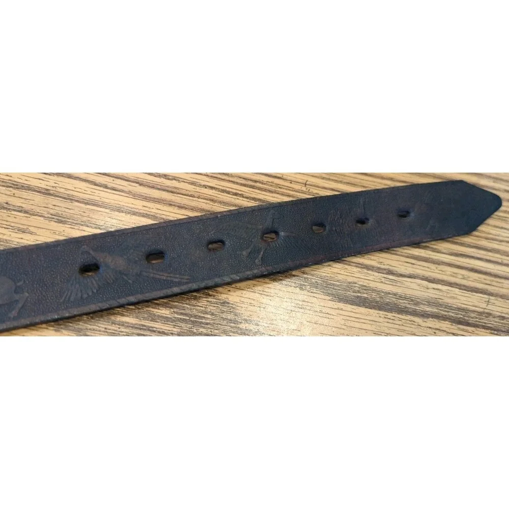 Vintage Leather Ammo Belt Hunting Scene‎ Birds Rabbit Turkey Cowhide Size Medium